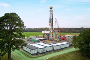 The drilling rig at ExxonMobil's first lithium well, in southwest Arkansas.